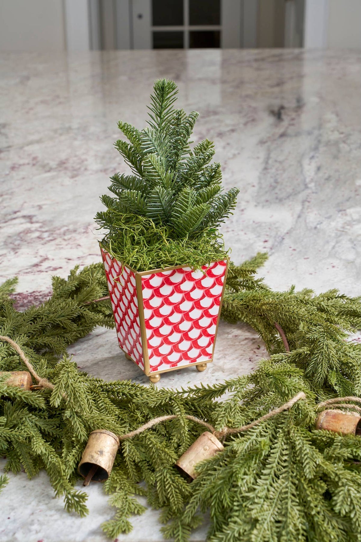 Scales Enameled Square Cachepot Planter - Red