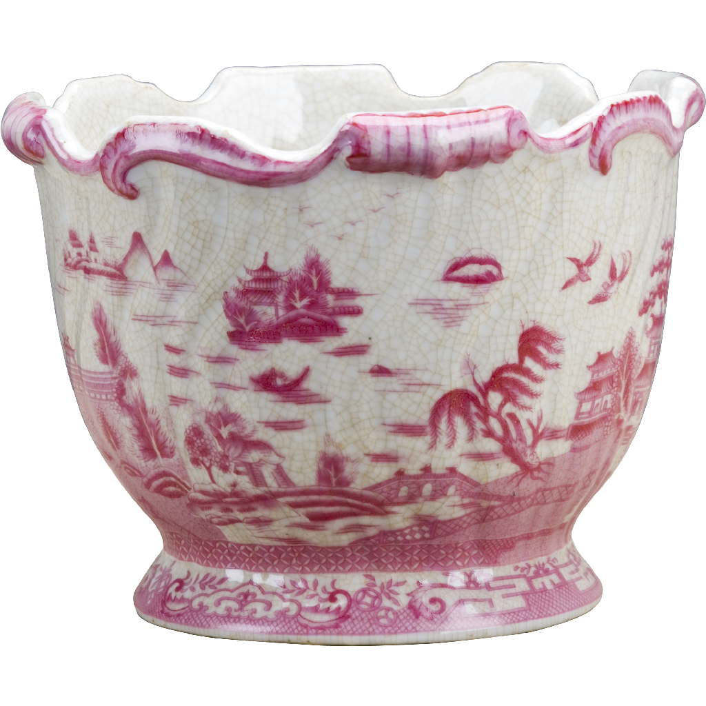 Pink And White Willow Porcelain Planter