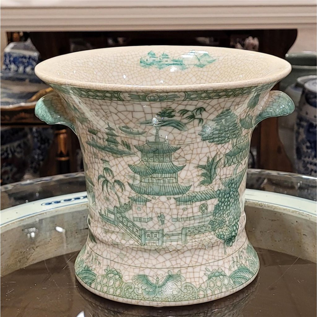 Green and White Planter/Vase