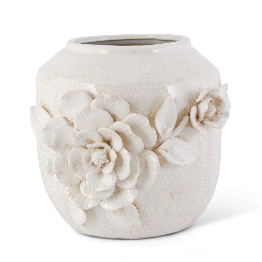 Ceramic Crackled Vase with Raised Rose