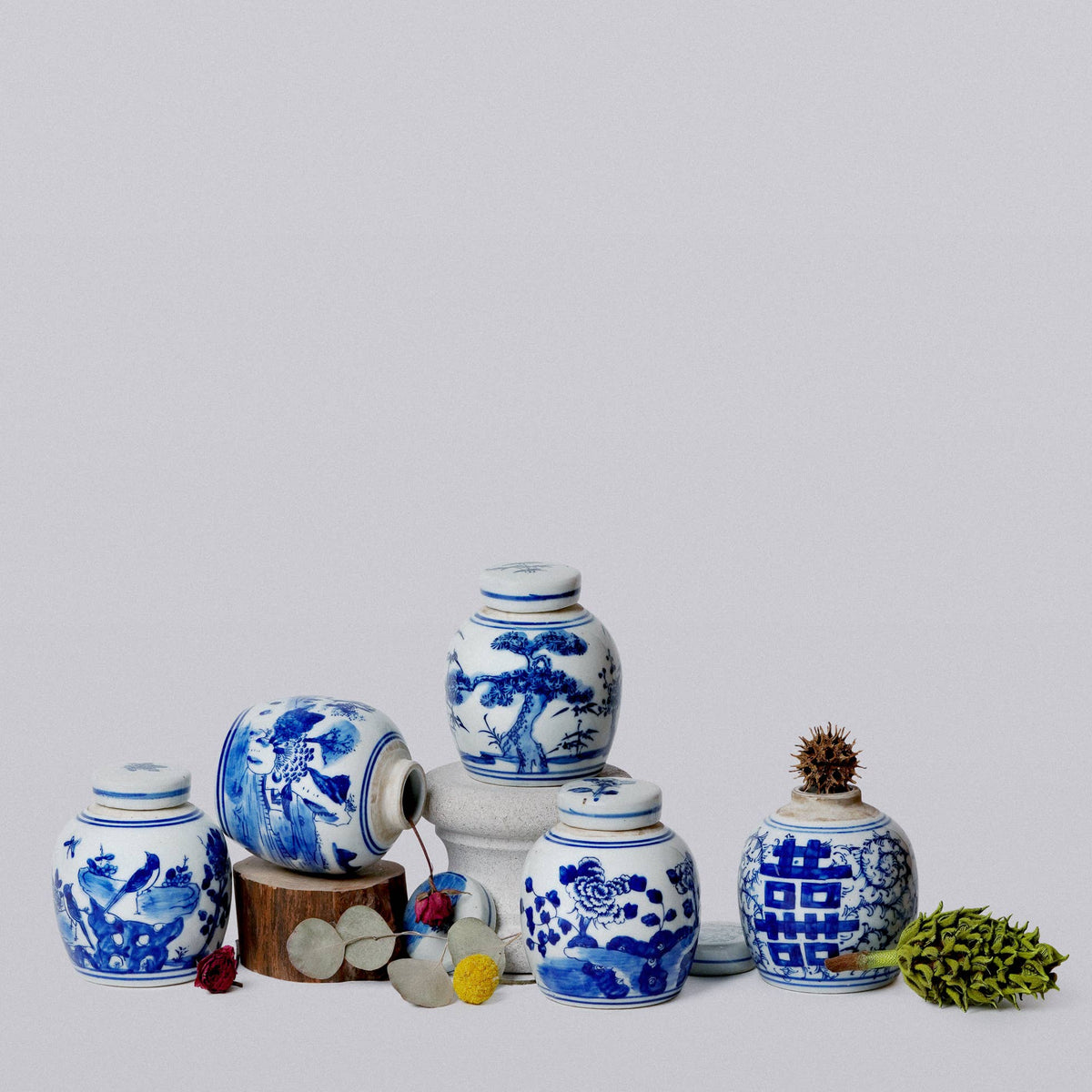 Blue & White Porcelain Mini Floral Jar