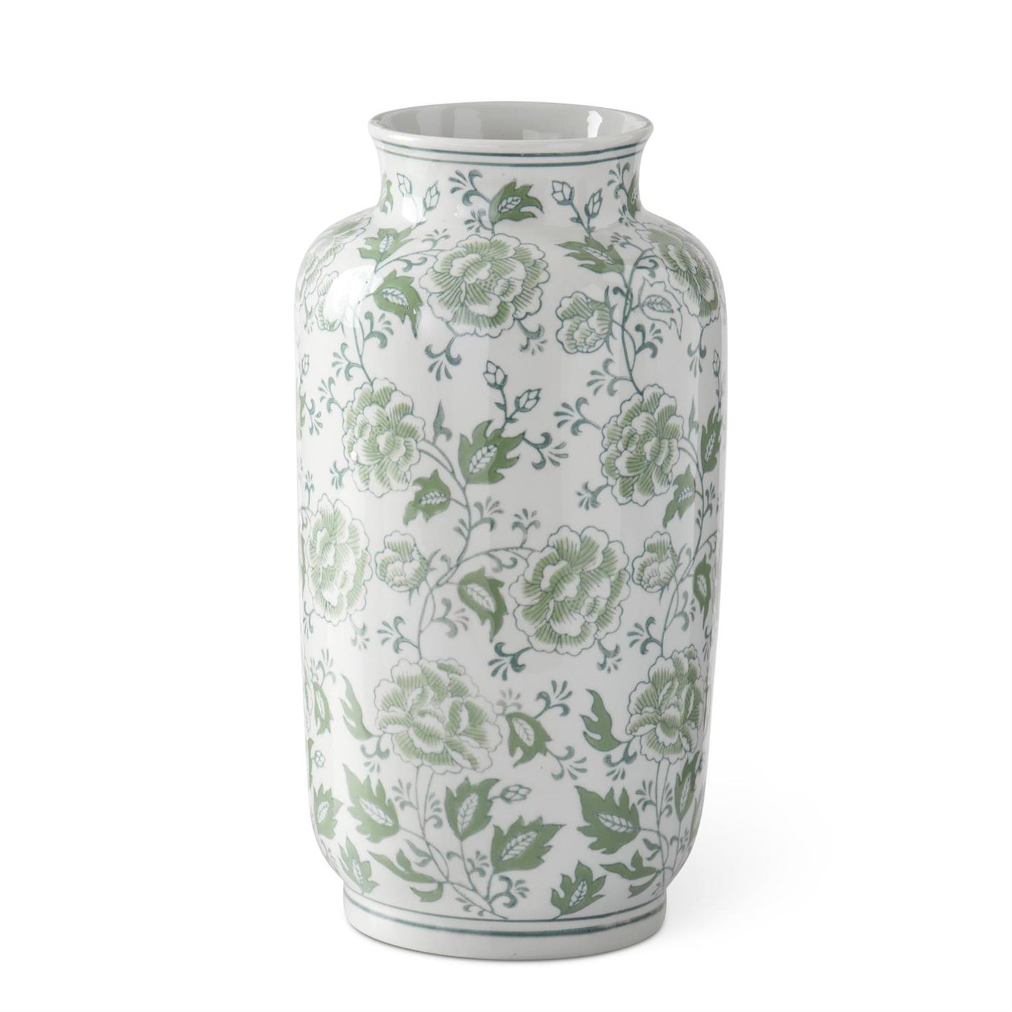 Green and White Floral Ceramic Vase