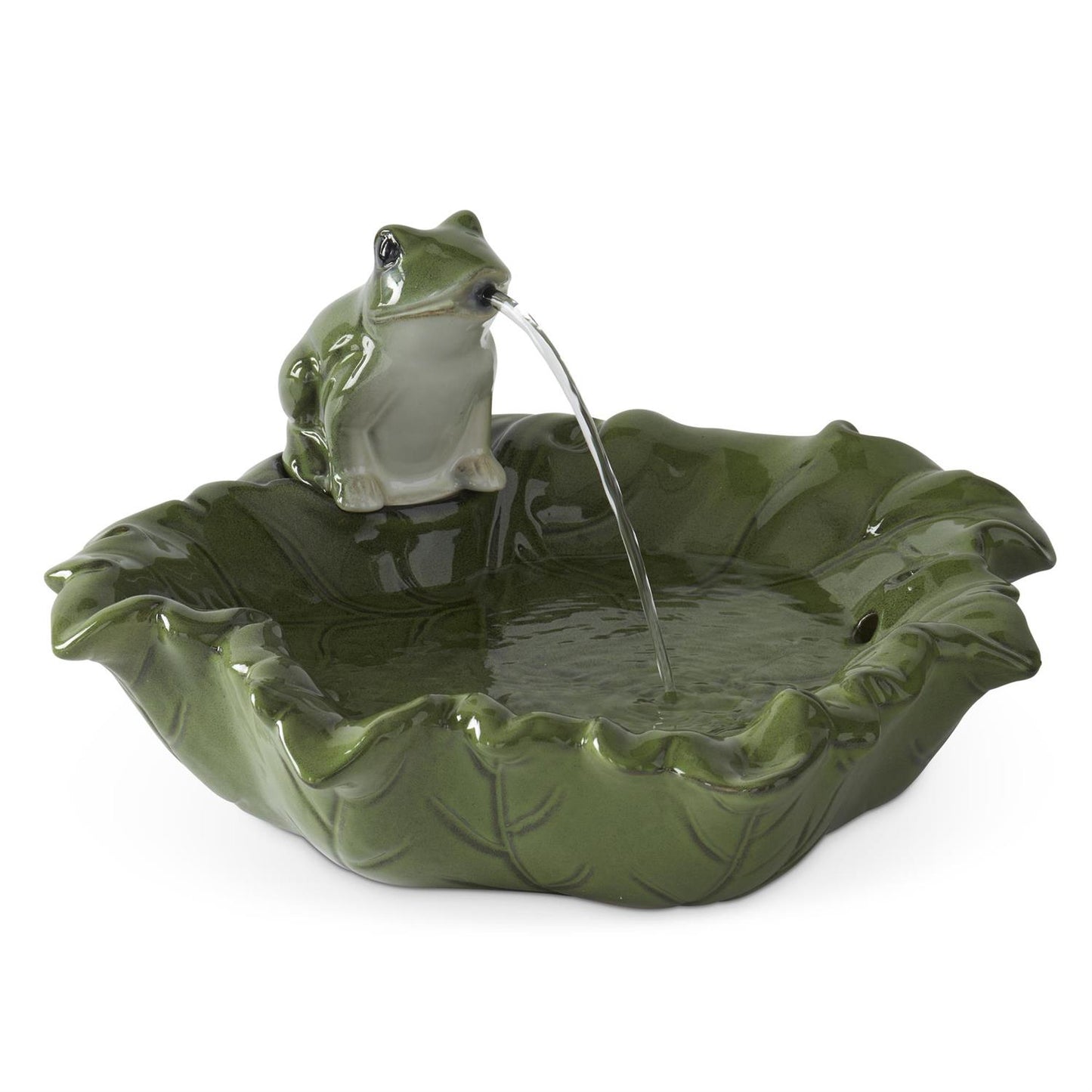 Green Leaf & Frog Ceramic Fountain