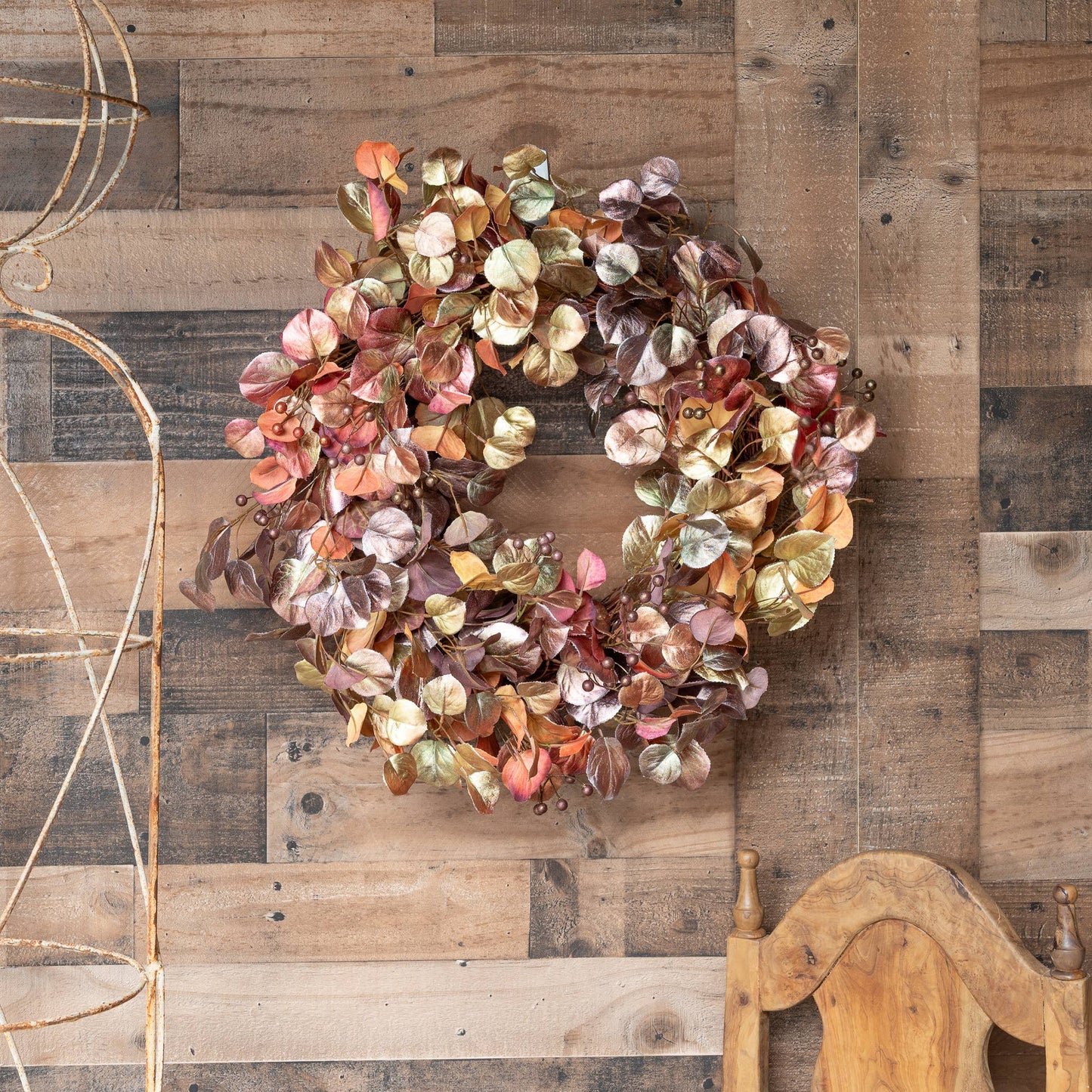 Ombre Leaf Wreath - Brown And Gold - 26 Inch