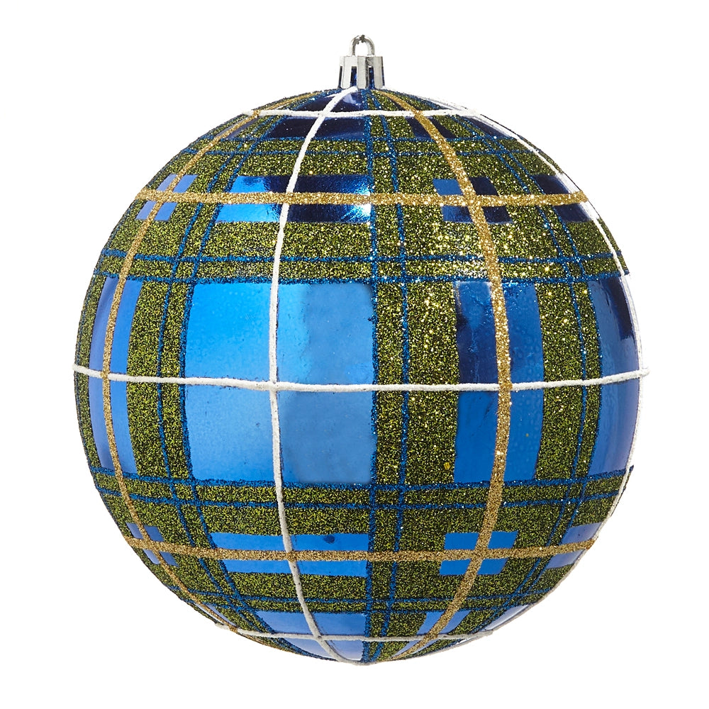 Blue Plaid Glitter Ball Ornament