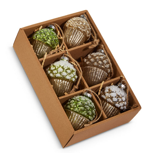 Box of Acorn Mercury Glass Ornaments