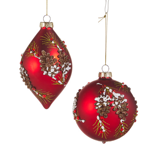 Pinecone Embellished Red Ornament