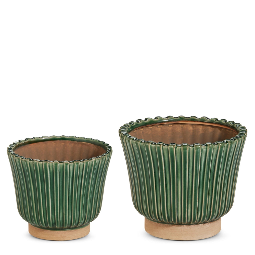 Green Fluted Planters