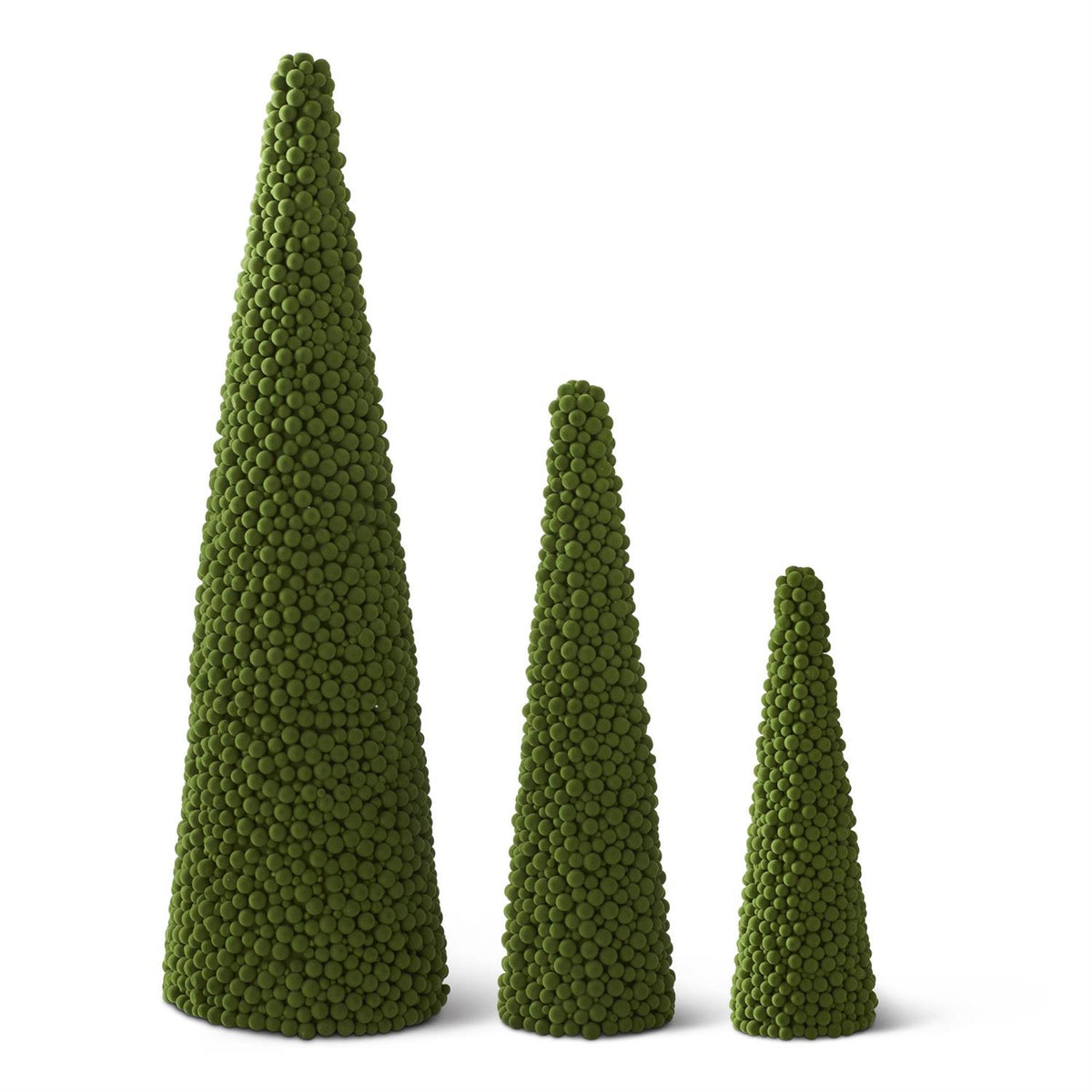Set/3 Green Pompom Ball Cone Trees