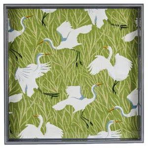 Egret & Reed Square Lacquer Serving Tray