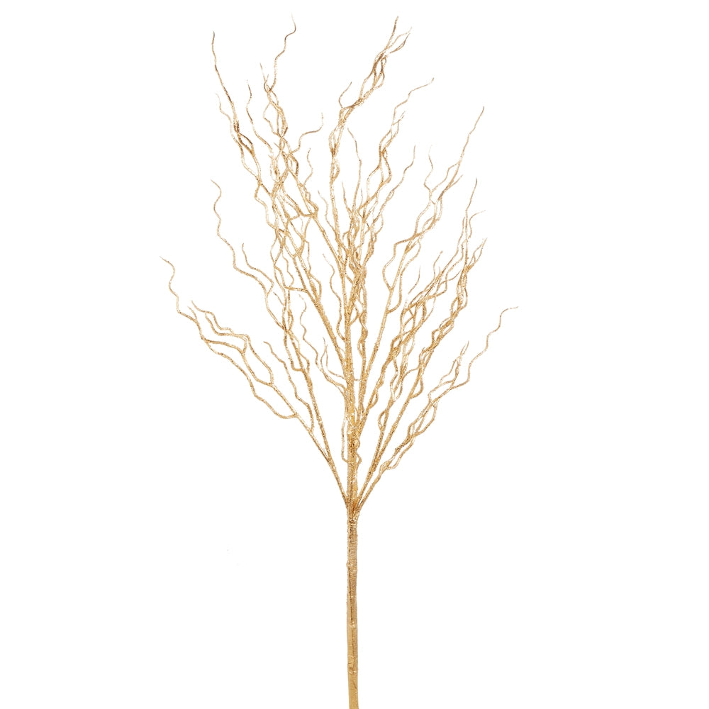 Gold Glittered Curly Willow Branch