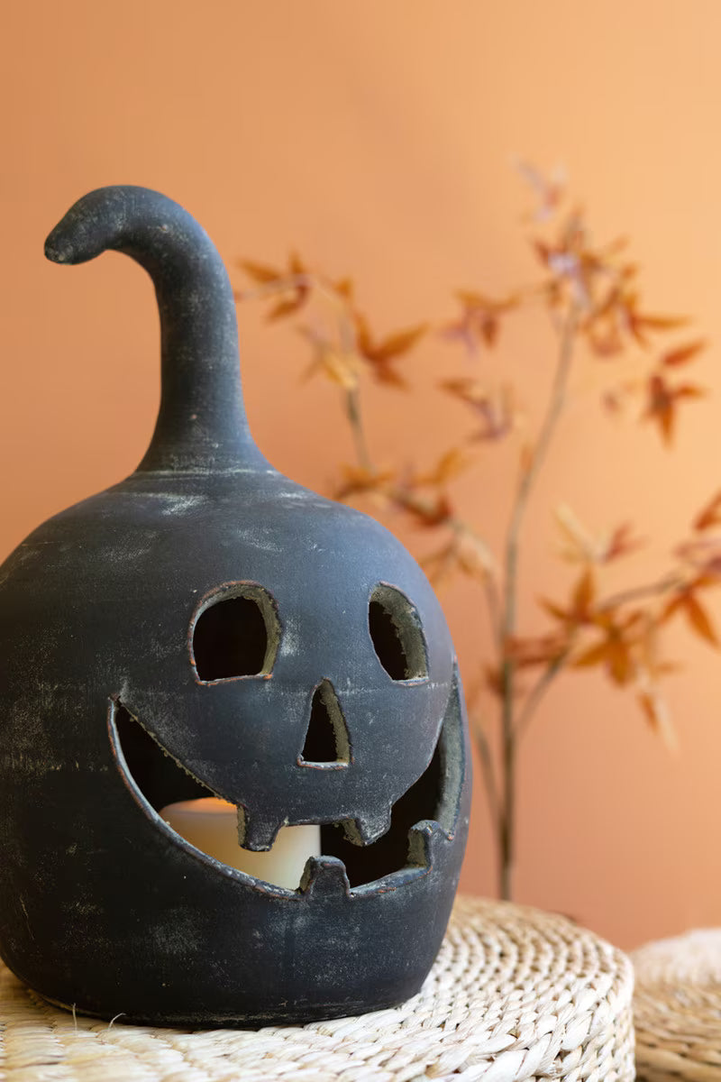 Large Black Clay Jack-O-Lantern