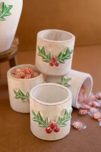 Clay Christmas Holly Container