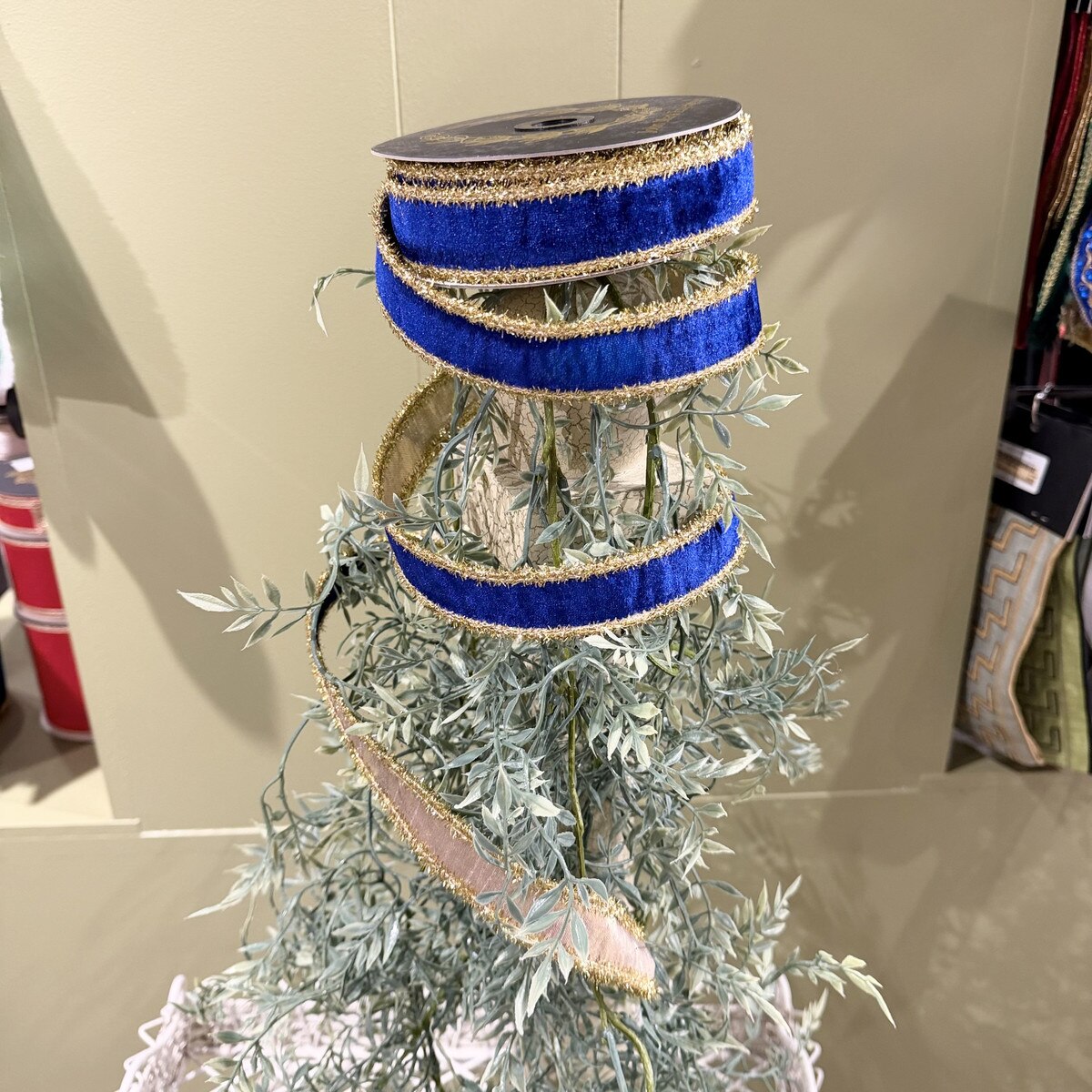 Velvet Blue Metallic Dupion Ribbon 1x10