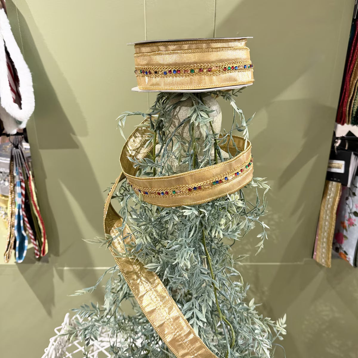 Multi Jeweled Trim Metallic Ribbon 1.5x10