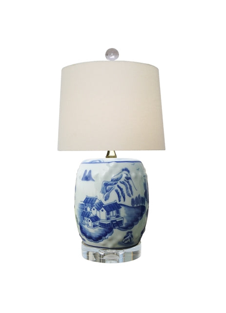 Blue and White Drum Lamp