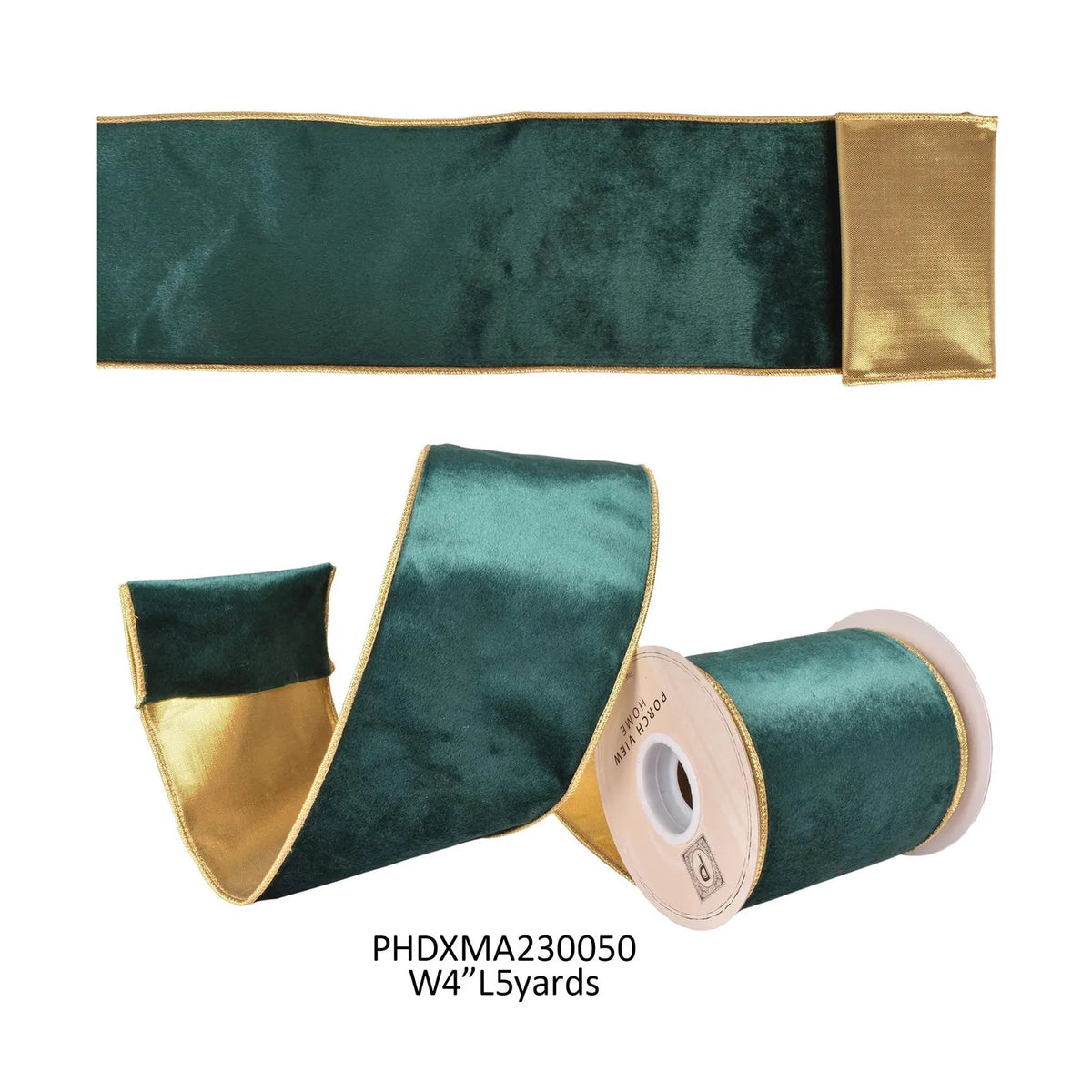 Emerald Velvet with Gold Edge Ribbon 4"x5yd