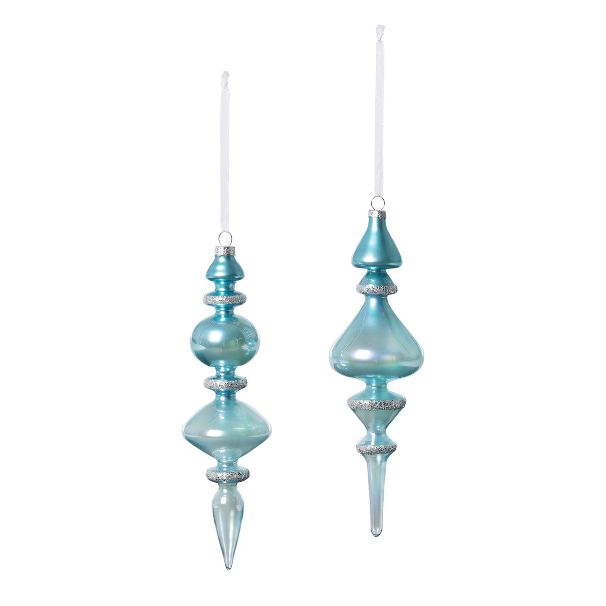 Northern Sky Blue Glass Finial Ornament, 2 Assorted Styles