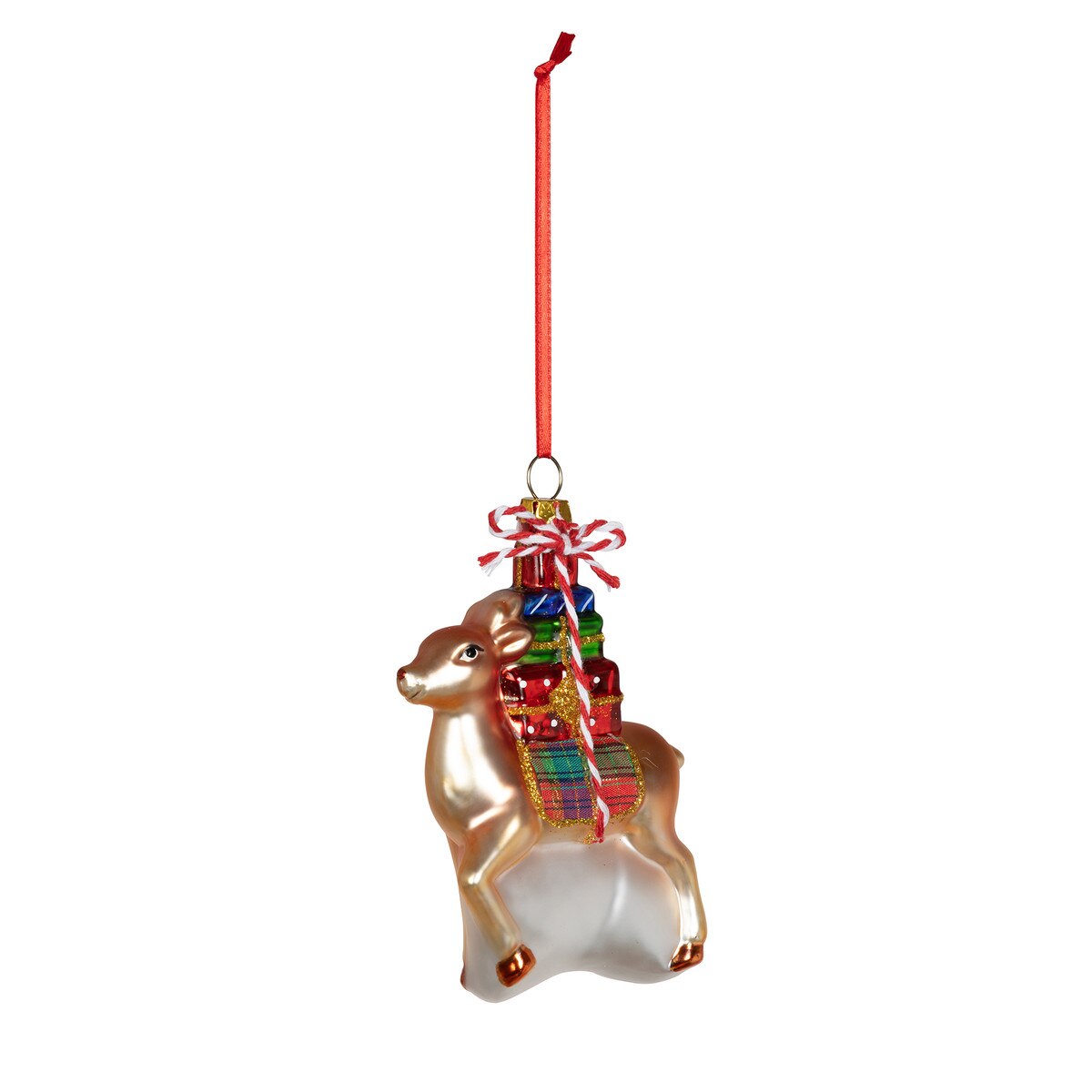 Retro Festive Reindeer Glass Ornament