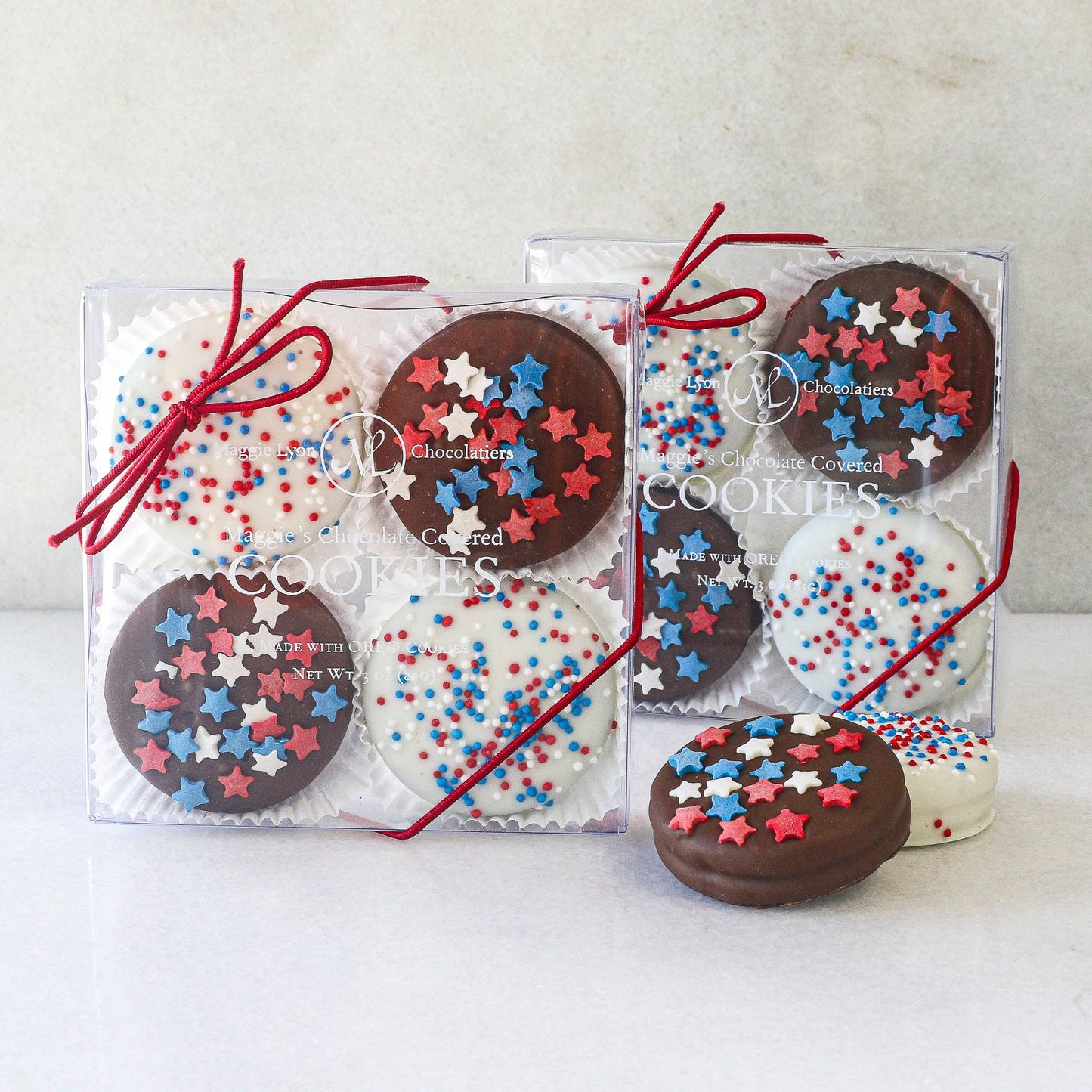 4pc Chocolate Covered Cookies - Americana Decorated