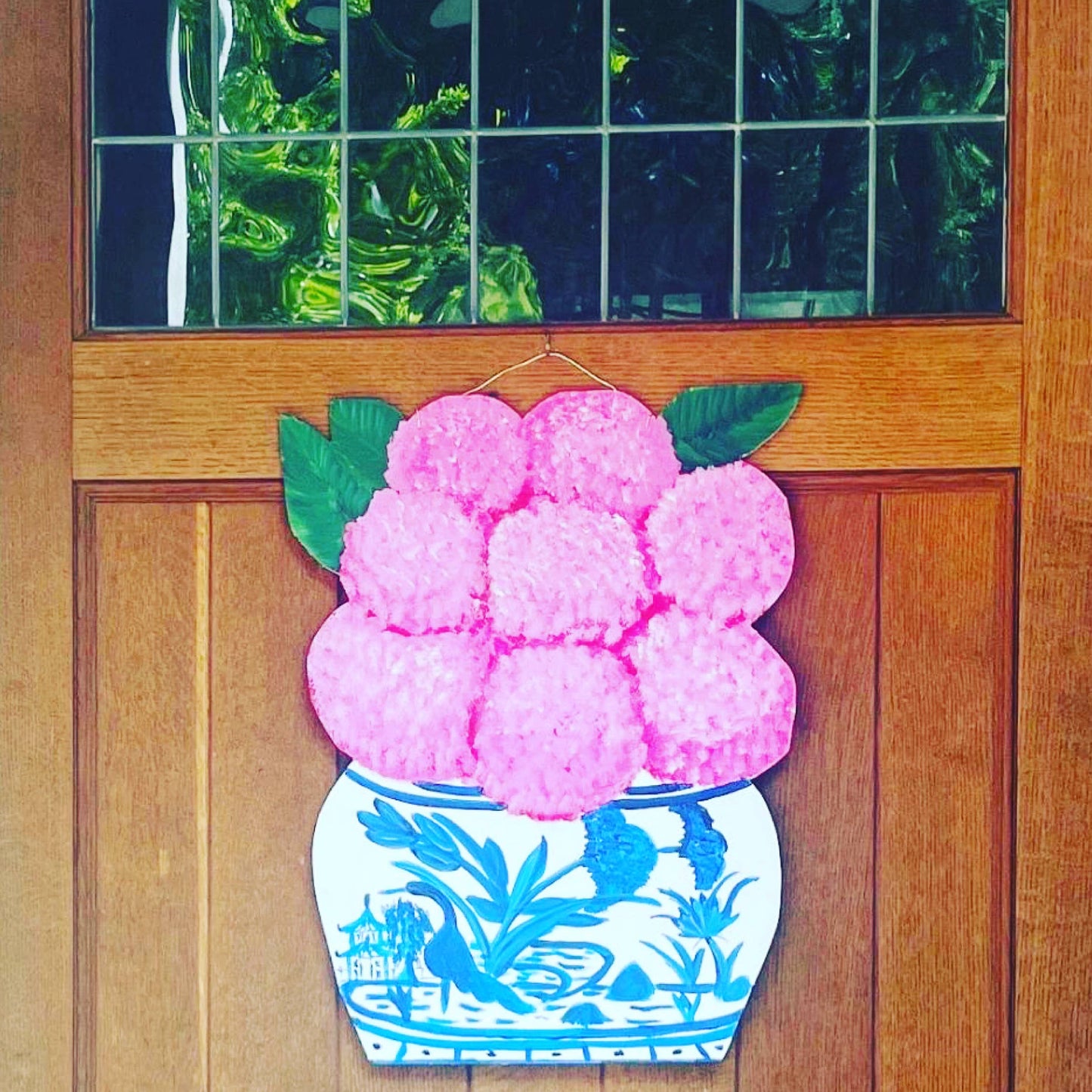 Pink Hydrangeas Ginger Jar Door Hanger