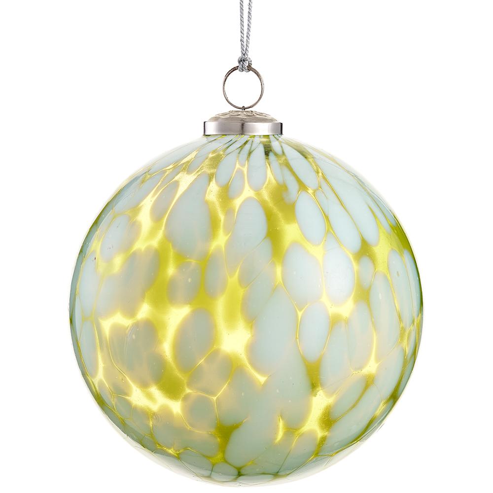 Green and White Glass Ball Ornament