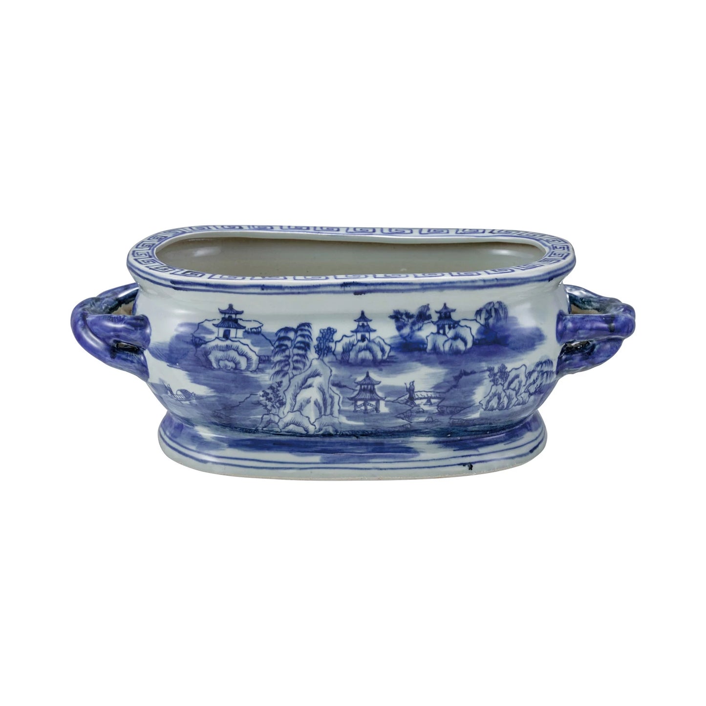 Oval Stoneware Planter with Landscape & Handles