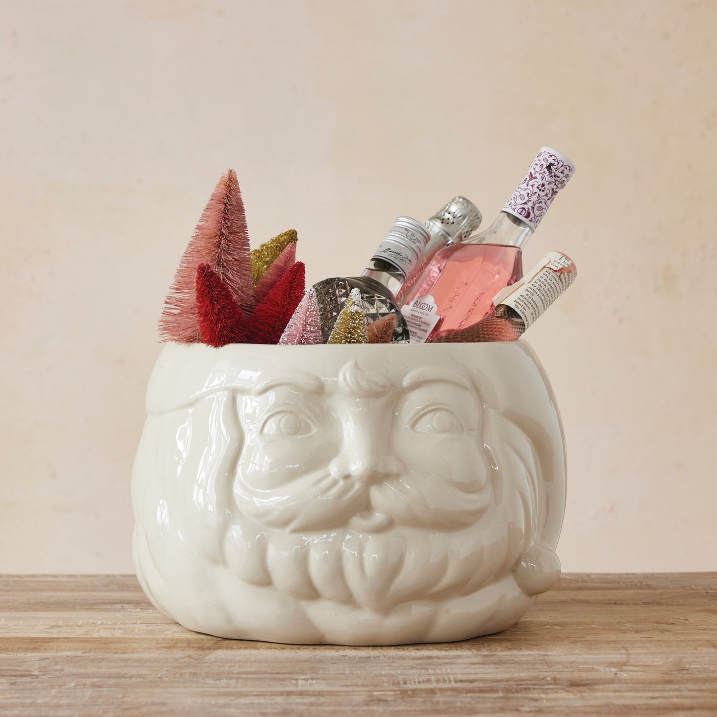 Stoneware Santa Head Shaped Bottle Cooler/Container
