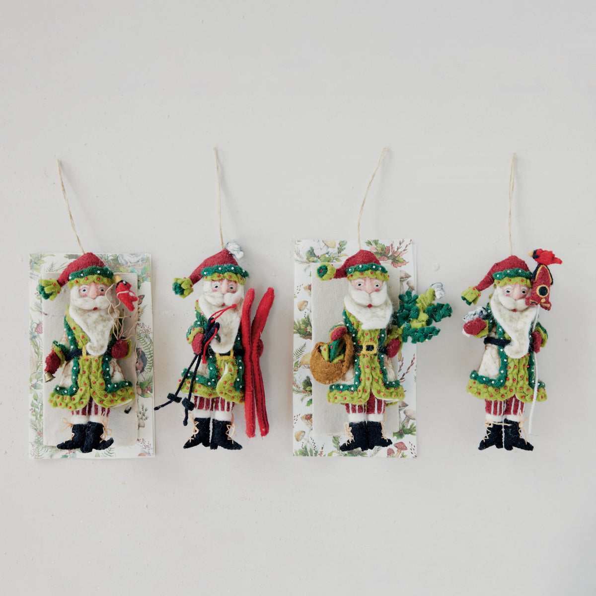 Handmade Wool Felt Santa Ornament with Beads