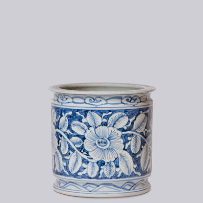 Blue and White Porcelain Floral Orchid Pot