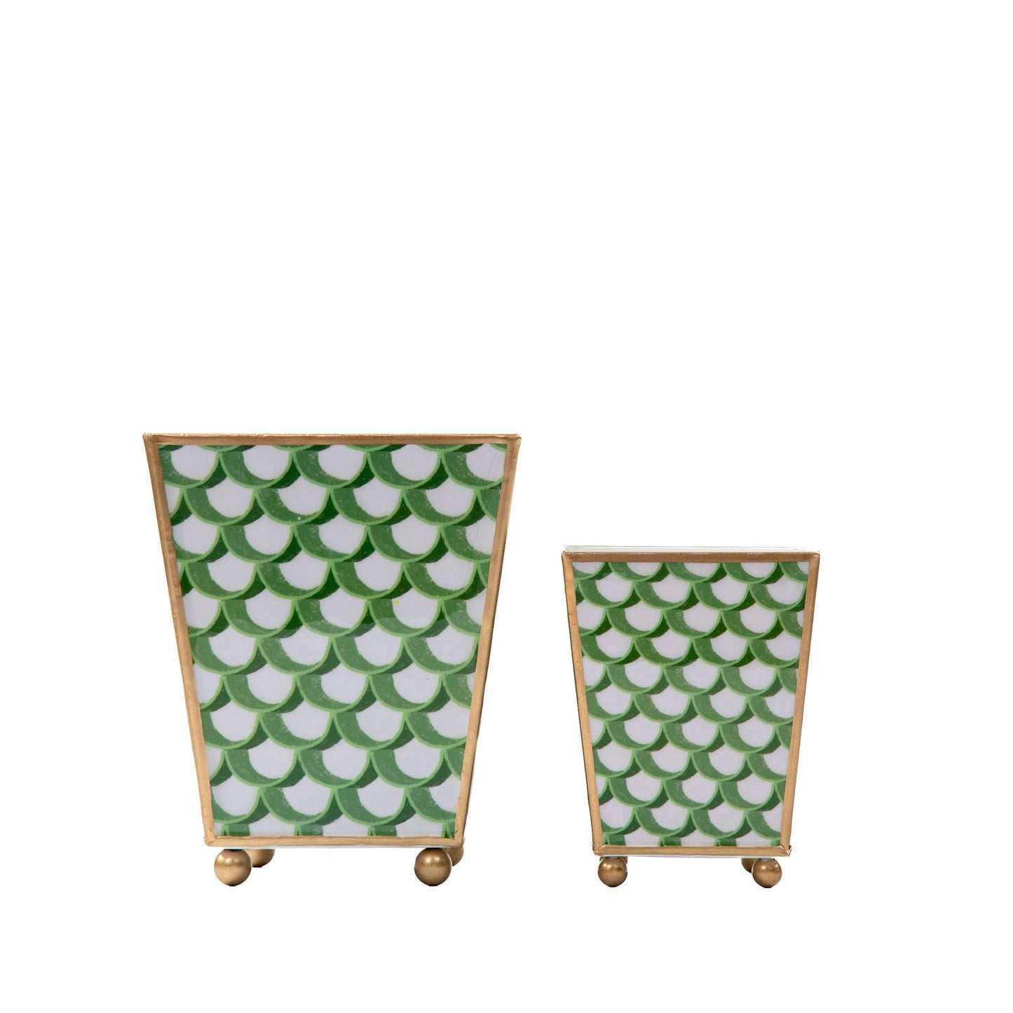 Scales Enameled Square Cachepot Planter - Green