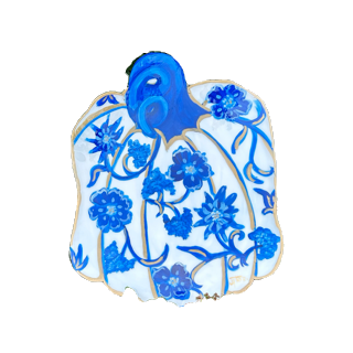Blue Toile Pumpkin Door Hanger