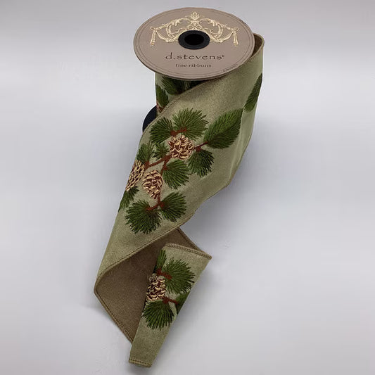 Pine Branch and Cones Ribbon
