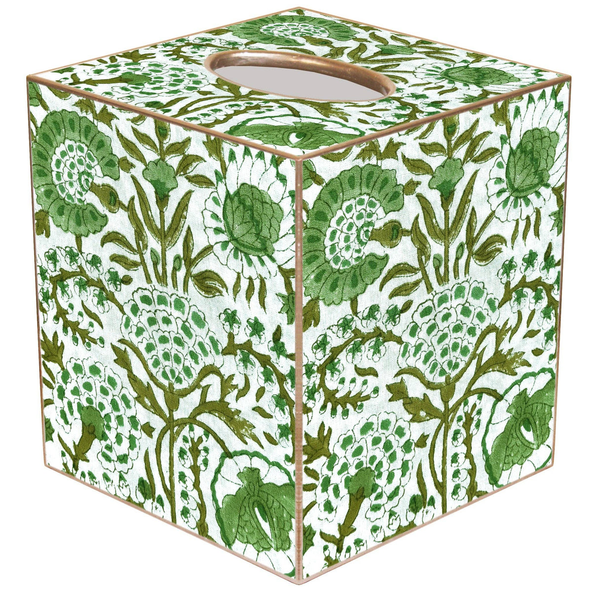 Green Floral Block Print Tissue Box Cover