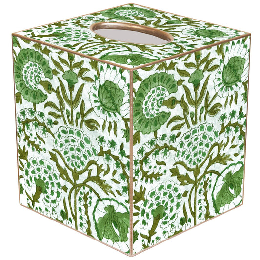 Green Floral Block Print Tissue Box Cover