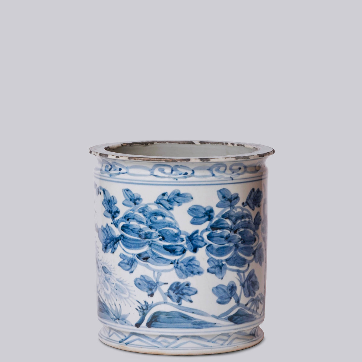 Rustic Peacock Blue and White Porcelain Orchid Pot