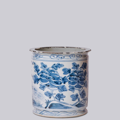 Rustic Peacock Blue and White Porcelain Orchid Pot