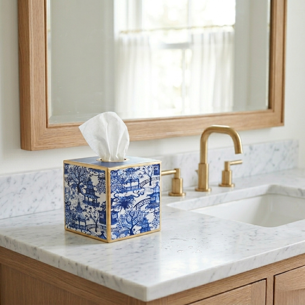 Garden Party Enameled Tissue Box Cover