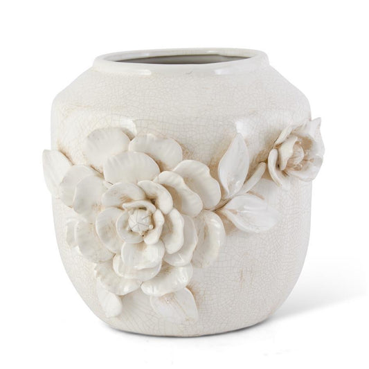 Ceramic Crackled Vase with Raised Rose