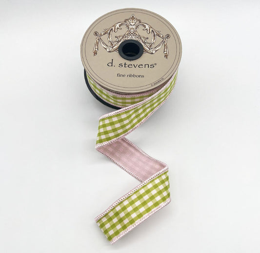 Lime and White Gingham Check Ribbon