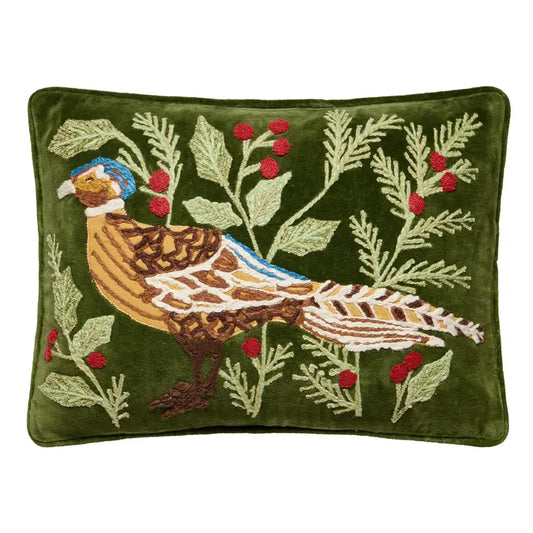 Pheasant Embroidered Pillow