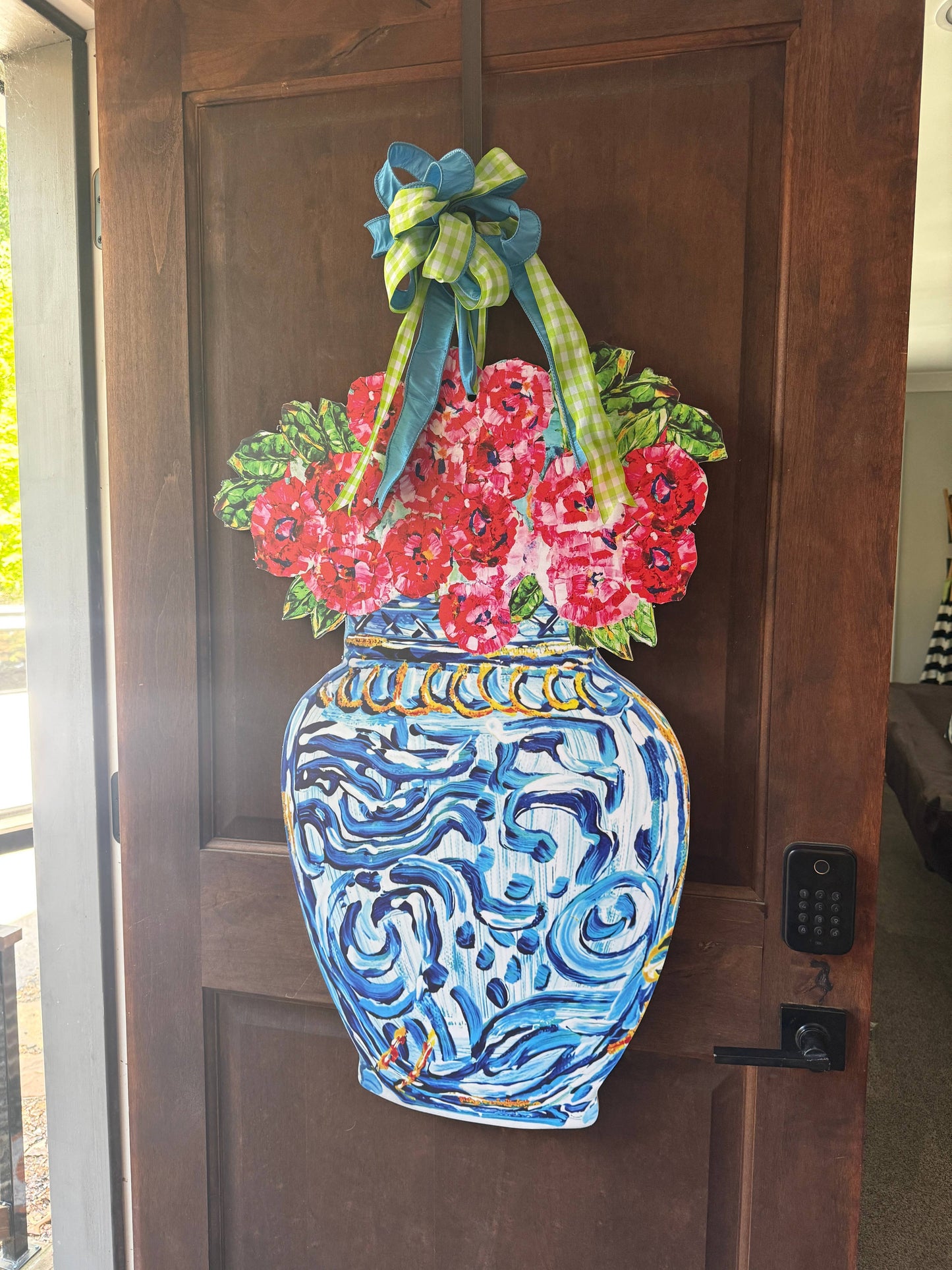 Chinoiserie Vase with Red Florals Door Hanger