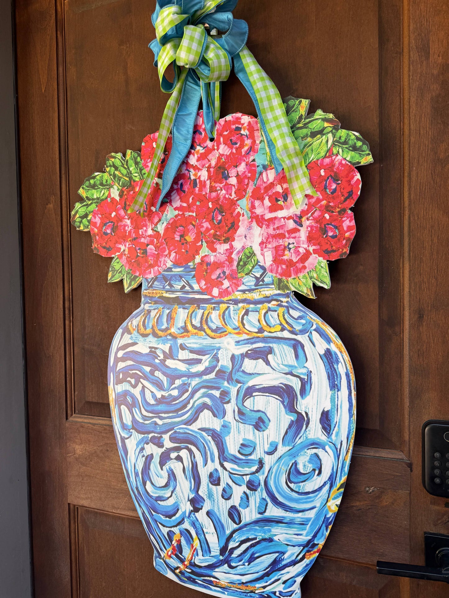 Chinoiserie Vase with Red Florals Door Hanger