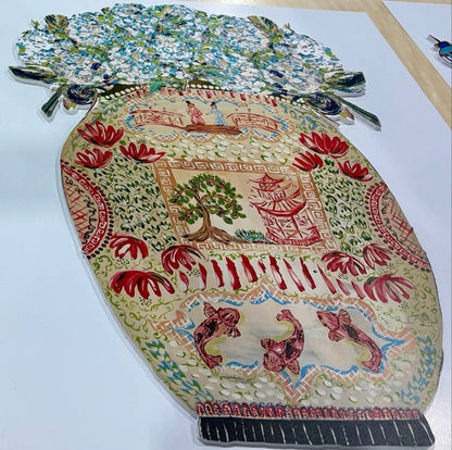 Chinoiserie Vase with Hydrangeas Door Hanger