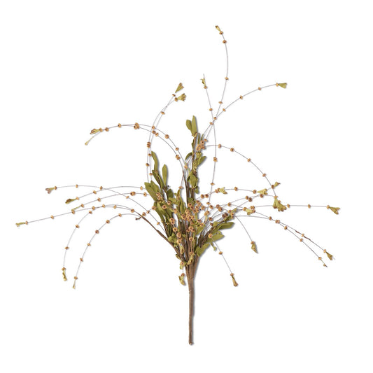 Brown Bead Bud Spray with Foliage