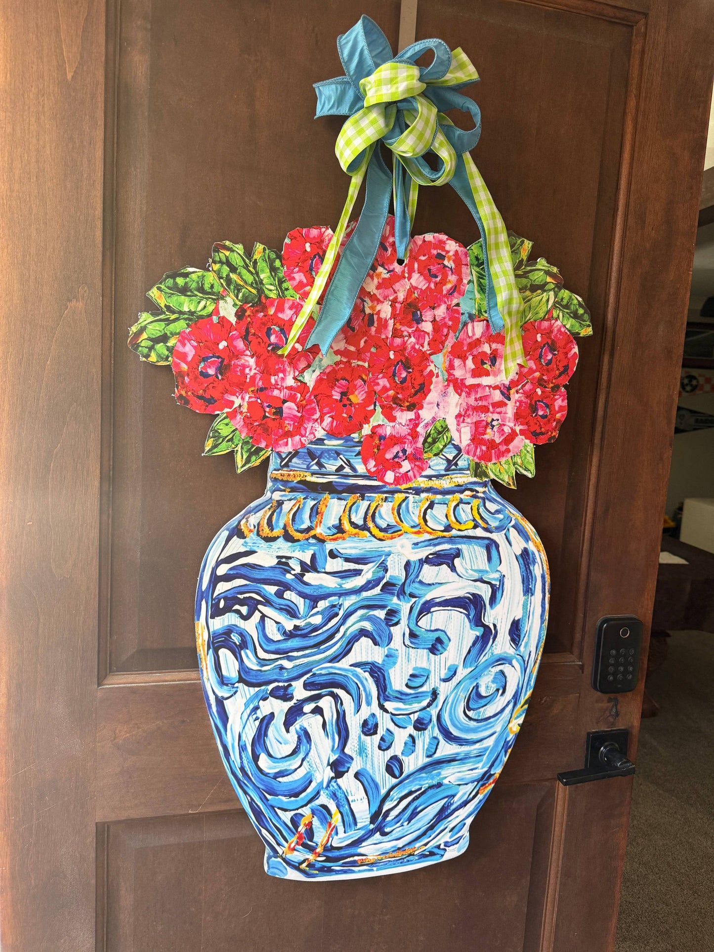 Chinoiserie Vase with Red Florals Door Hanger