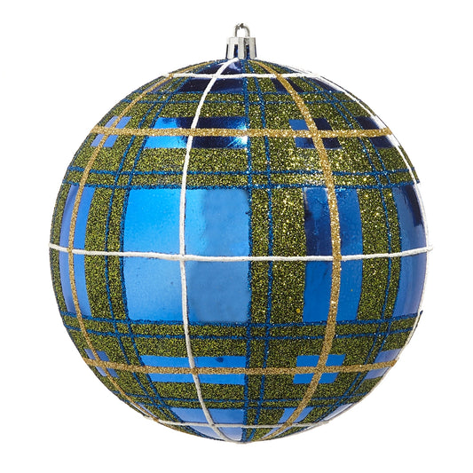 Blue Plaid Glitter Ball Ornament