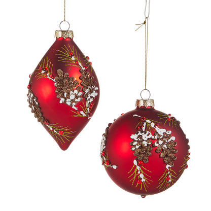 Pinecone Embellished Red Ornament