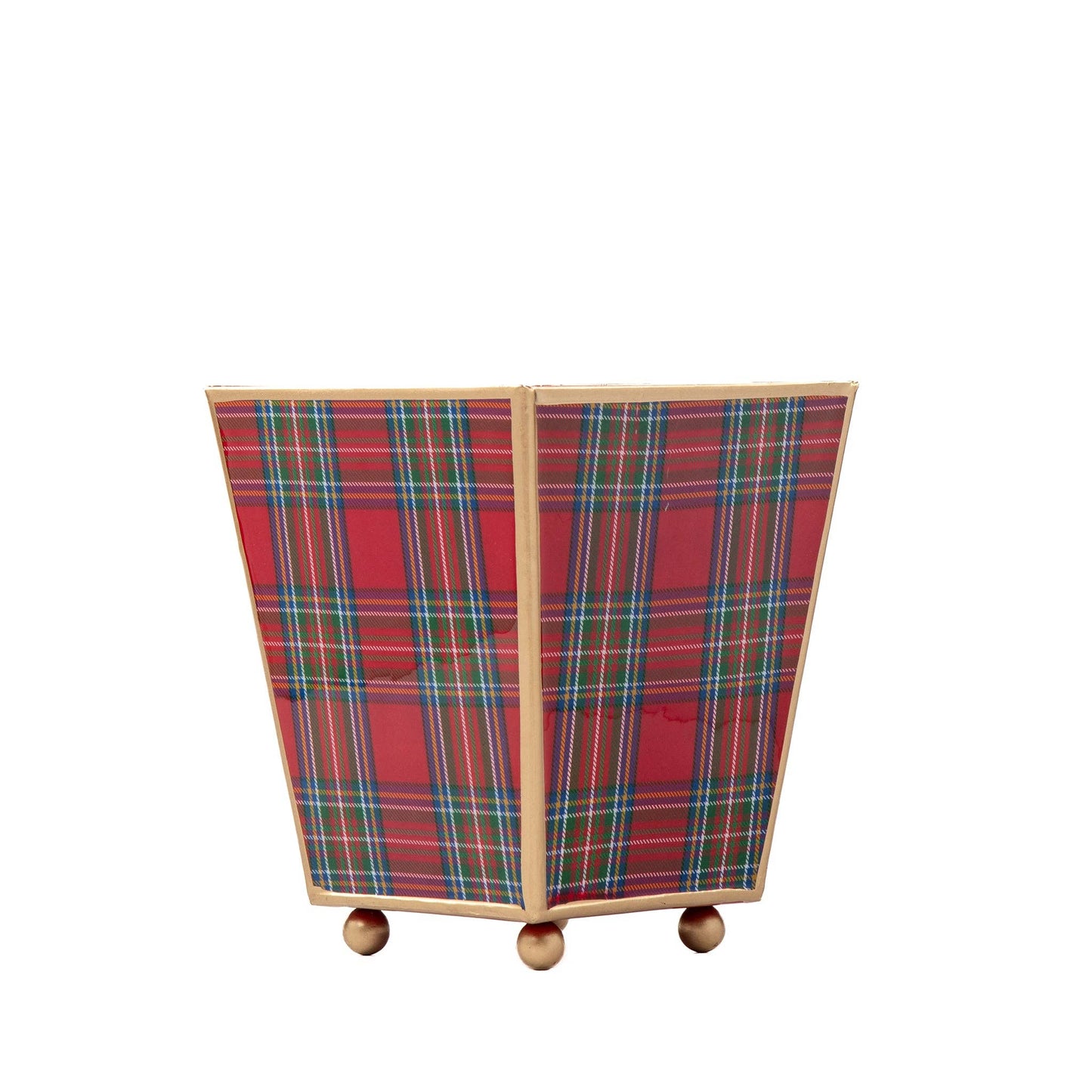 Tartan Plaid Enameled Square Cachepot Planter