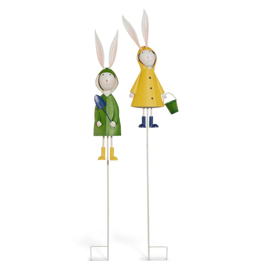 Rabbits in Raincoats Garden Stake S/2